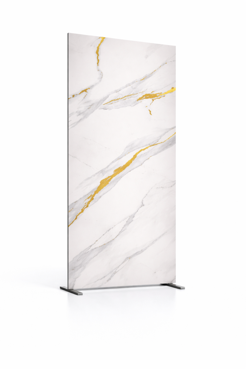 Panel PVC efecto mármol blanco con vetas doradas 1,22 x 2,80 metros | Revestimiento de pared elegante y premium