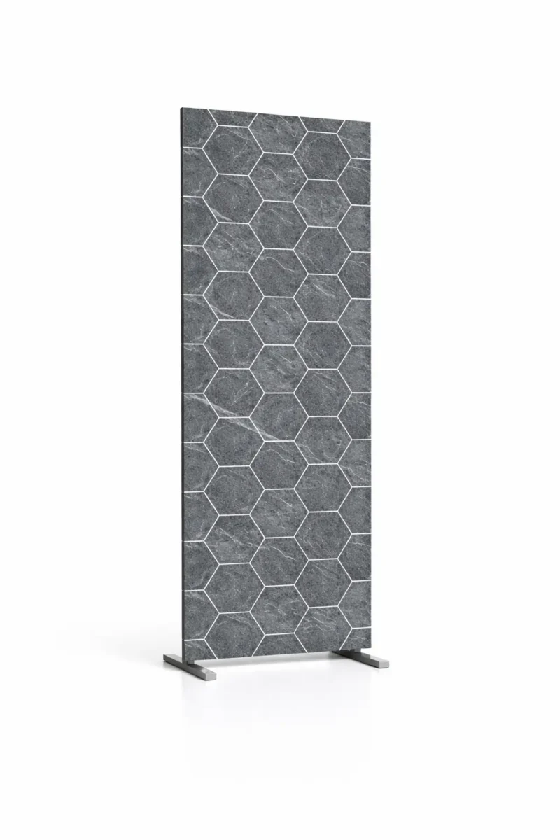 Panel de PVC para revestimiento de pared gris efecto piedra con diseño hexagonal moderno