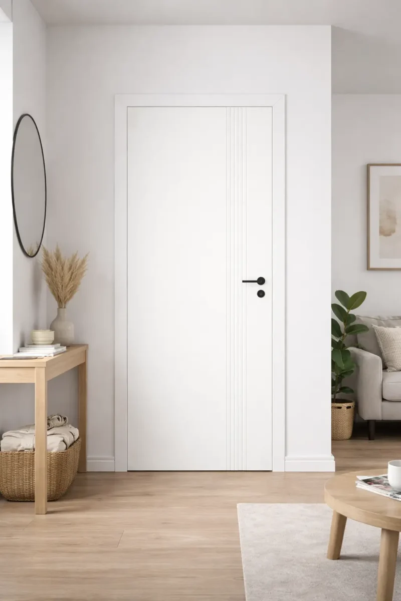 Puerta interior blanca moderna con diseño minimalista y manilla negra