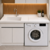 Lavadero exterior con mueble de aluminio