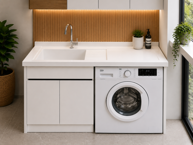 Lavadero exterior con mueble de aluminio