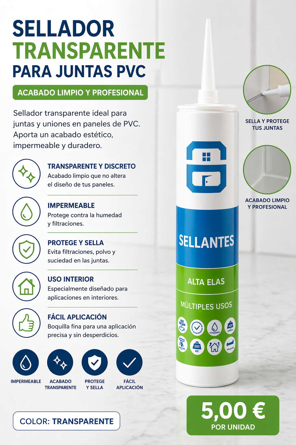 Sellador transparente para juntas PVC