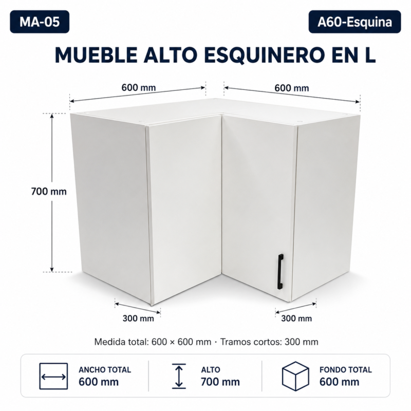Mueble alto esquinero en L 60 cm