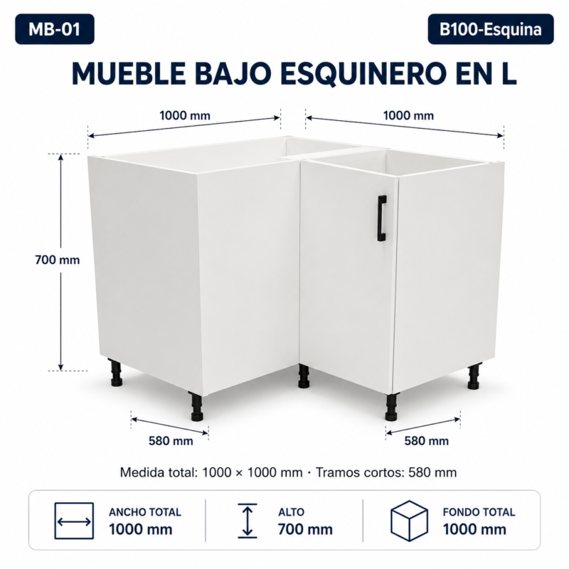 Mueble bajo esquinero en L 100 cm