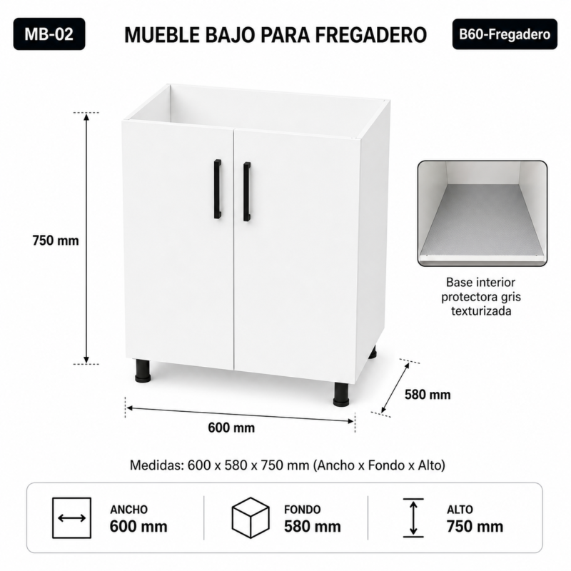 Mueble bajo para fregadero 60 cm